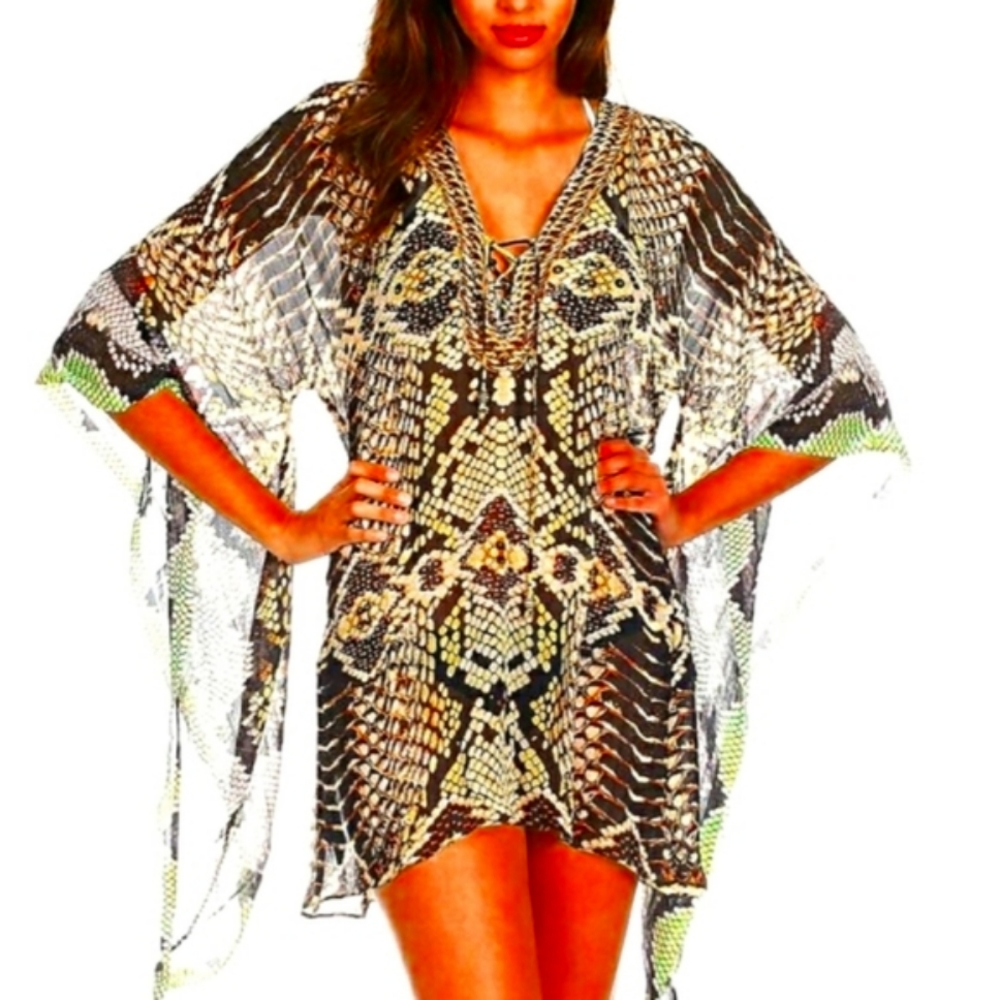 *LAST ONE* PYTHON PRINT Sheer Dolman L/S BoHo Top-XL
